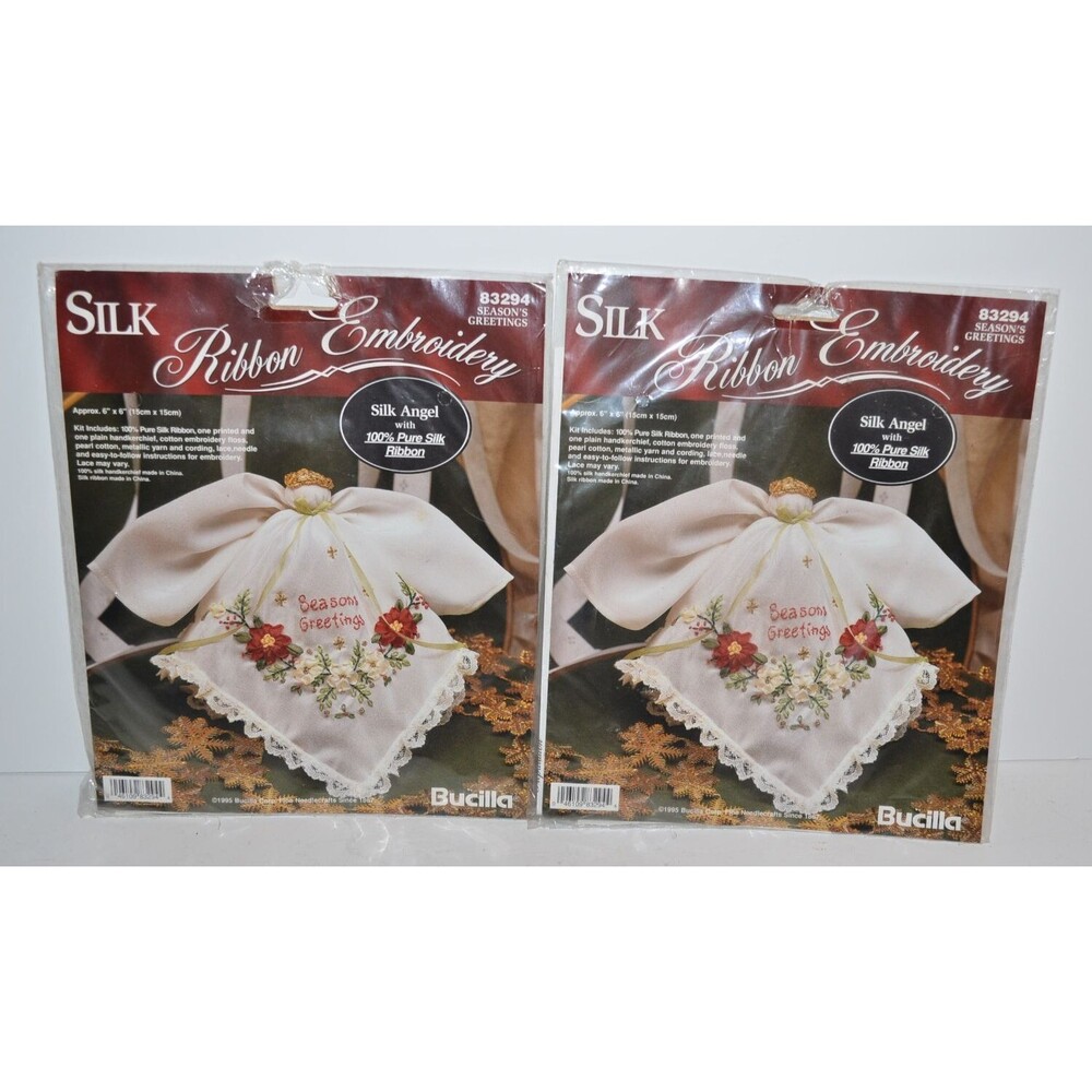 2 pc Bucilla Silk Ribbon Embroidery Kit Seasons Angel Ornament 83294 new‎